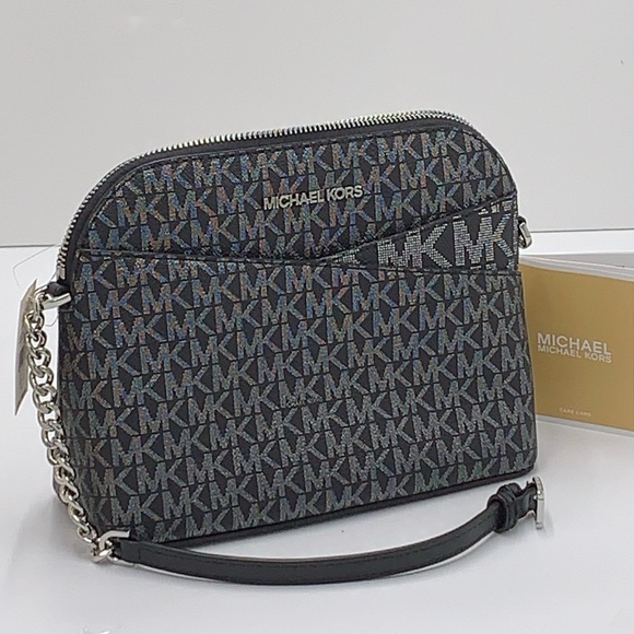 MICHAEL KORS Jet Set Medium Logo Dome Satchel Crossbody 
Black/Silver 
NWT - Picture 14 of 16